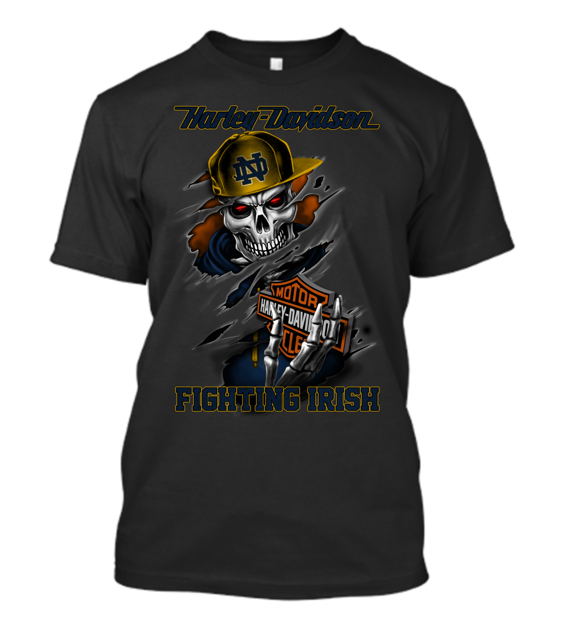 Harley Davidson Notre Dame Fighting Irish Skull With Cap T-Shirt