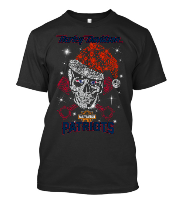 Harley Davidson New England Patriots Skull Santa Hat T-Shirt