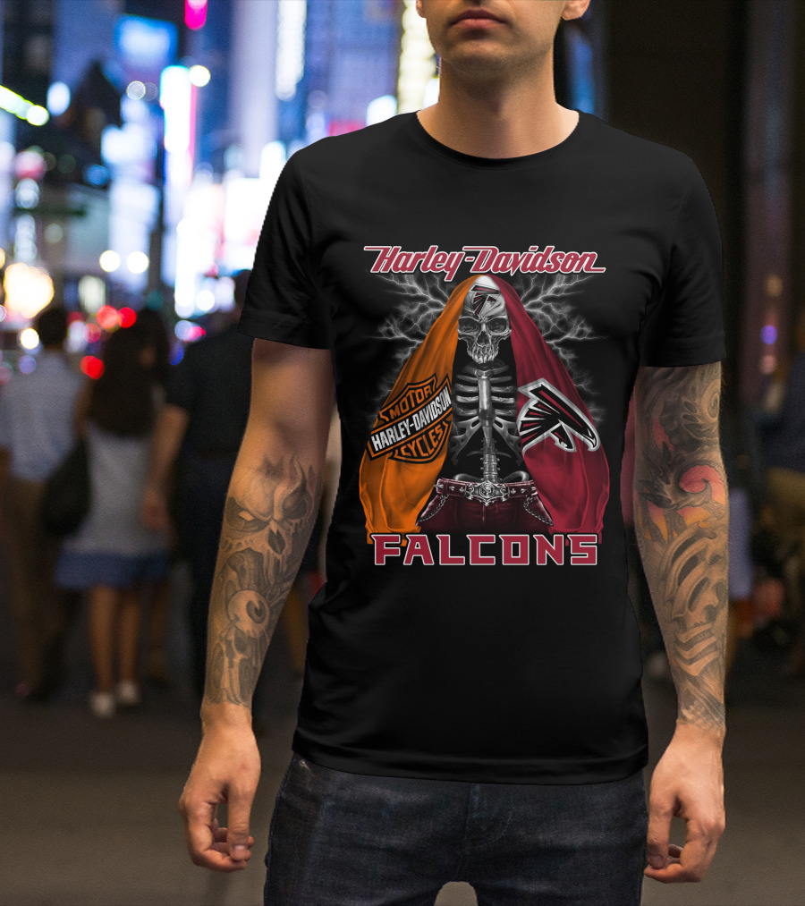 Harley Davidson Motorcycles Atlanta Falcons Skull Cape T-Shirt