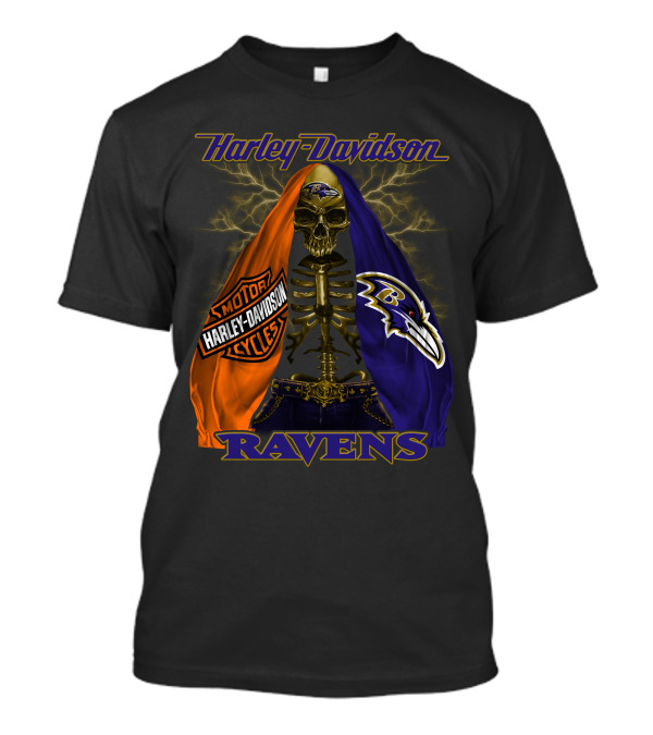 Harley Davidson Baltimore Ravens Motorcycles Skeleton Lightning T-Shirt