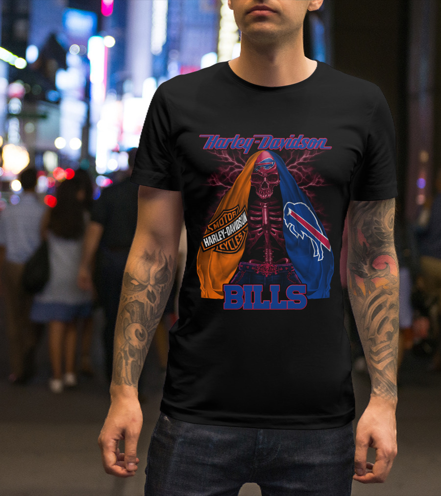 Harley Davidson Buffalo Bills Motorcycles Skull T-Shirt