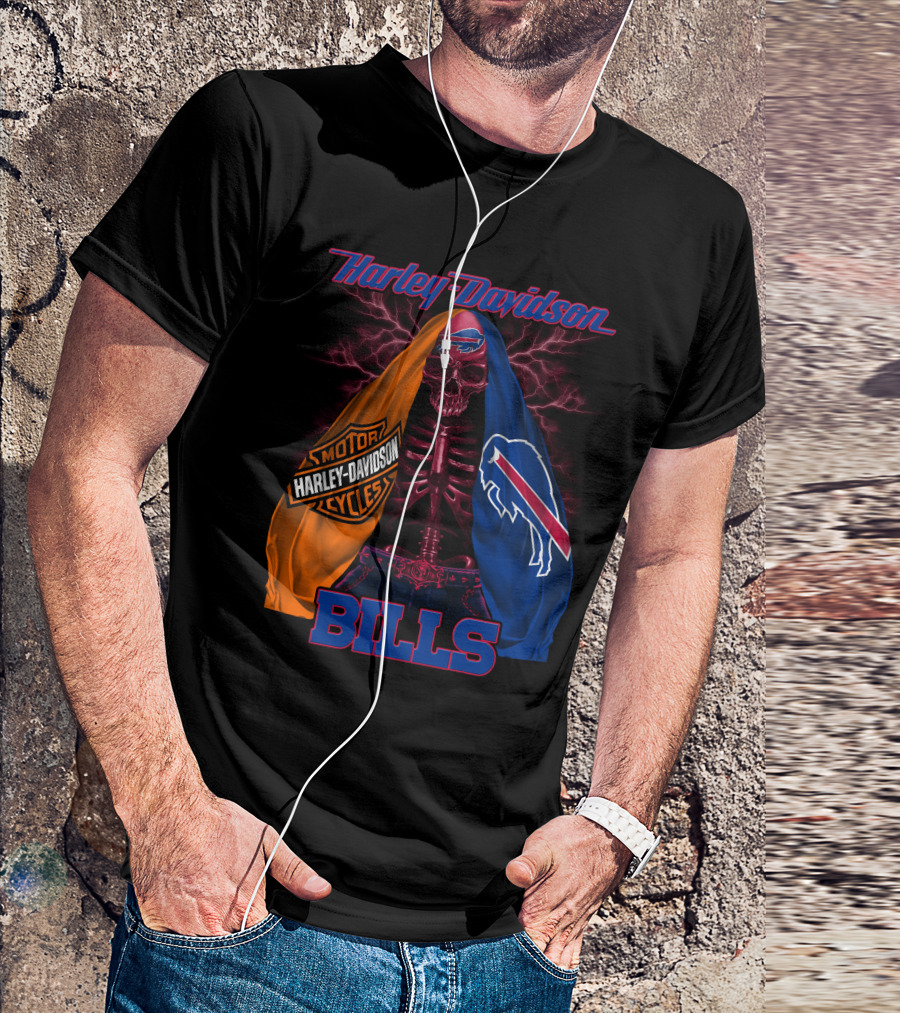 Harley Davidson Buffalo Bills Motorcycles Skull T-Shirt