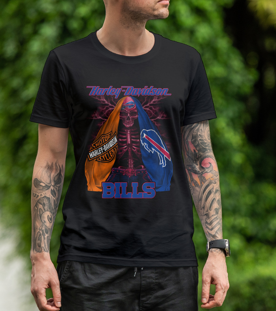 Harley Davidson Buffalo Bills Motorcycles Skull T-Shirt