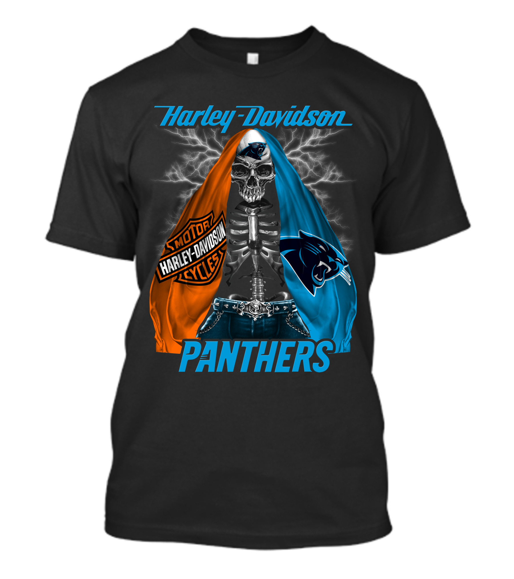 Harley Davidson Motorcycles Skeleton Carolina Panthers T-Shirt