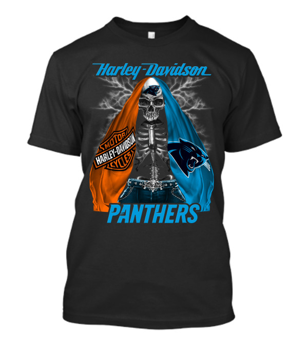 Harley Davidson Motorcycles Skeleton Carolina Panthers T-Shirt