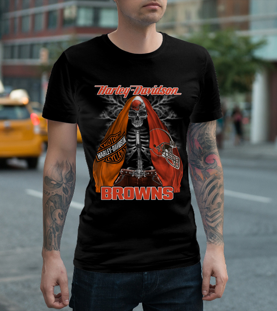 Harley Davidson Cleveland Browns Skull Motorcycle Helmet T-Shirt