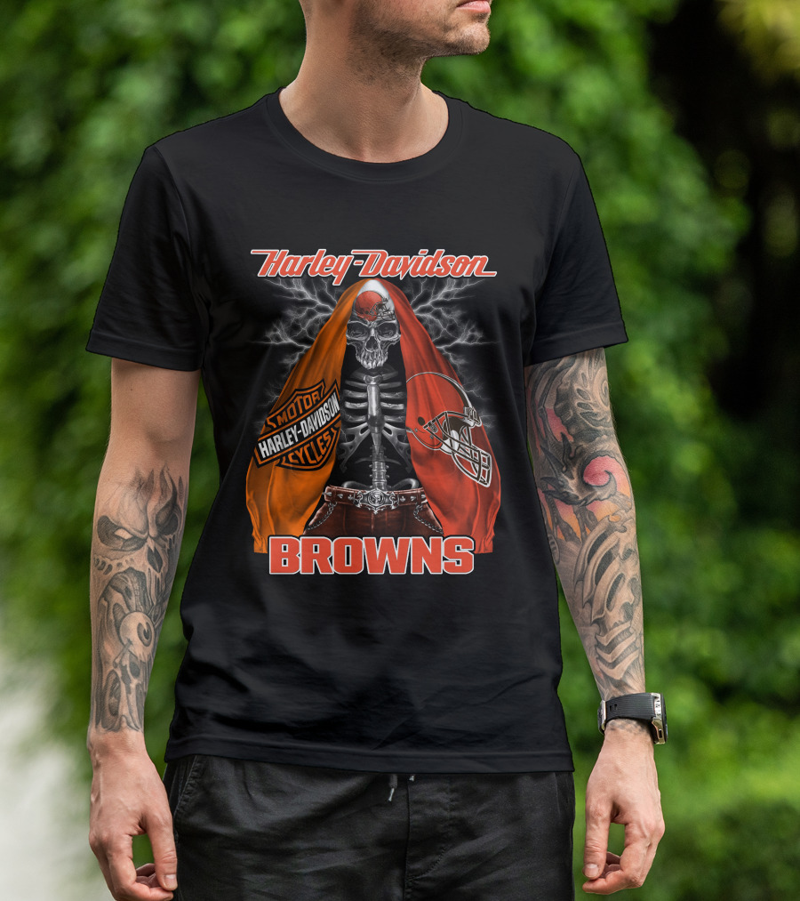 Harley Davidson Cleveland Browns Skull Motorcycle Helmet T-Shirt