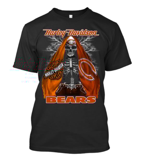 Harley Davidson Chicago Bears Skeleton Motorcycles T-Shirt