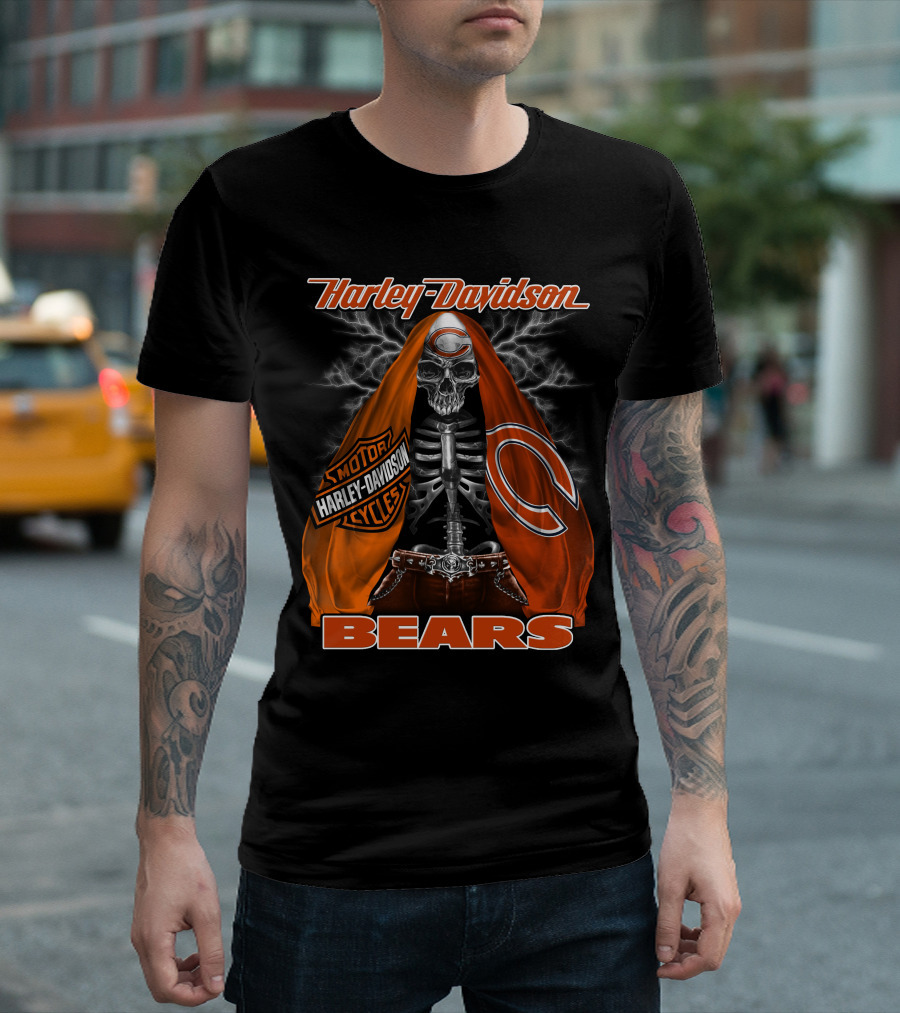 Harley Davidson Chicago Bears Skeleton Motorcycles T-Shirt