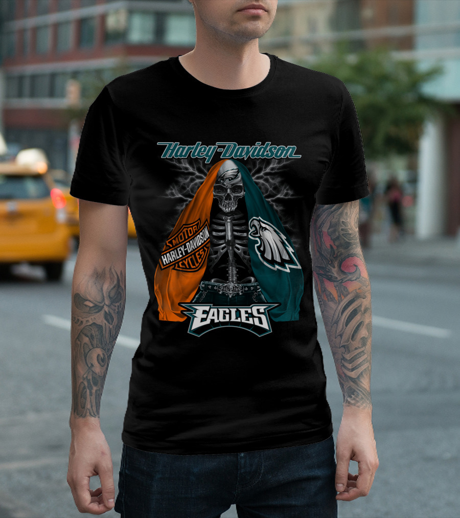 Harley Davidson Motorcycles Philadelphia Eagles Skeleton Edition T-Shirt