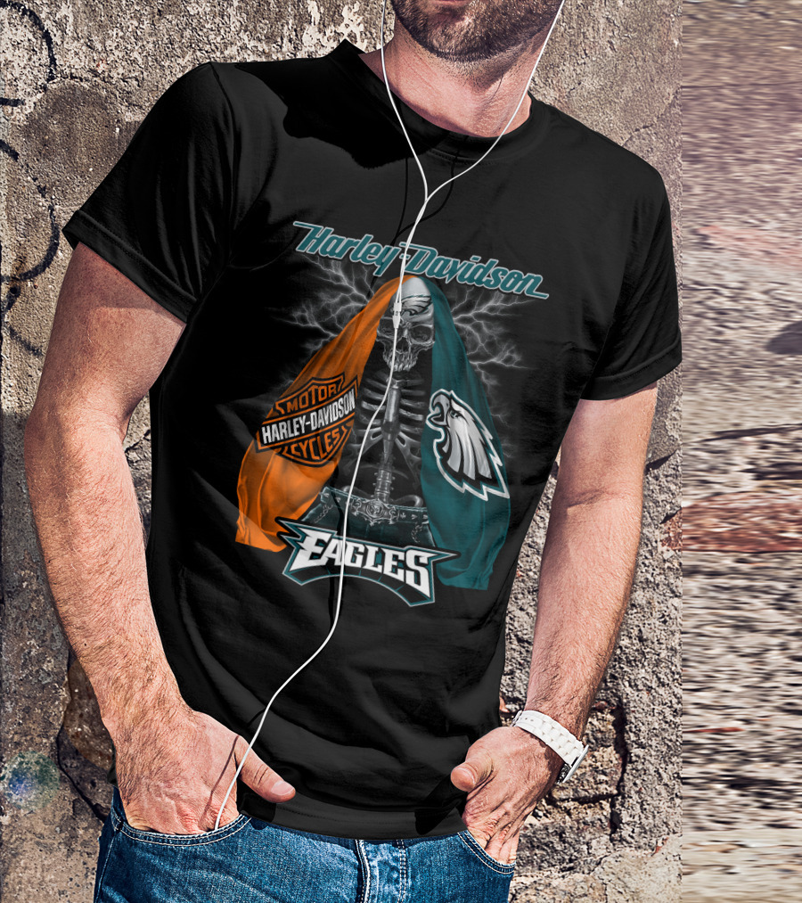 Harley Davidson Motorcycles Philadelphia Eagles Skeleton Edition T-Shirt