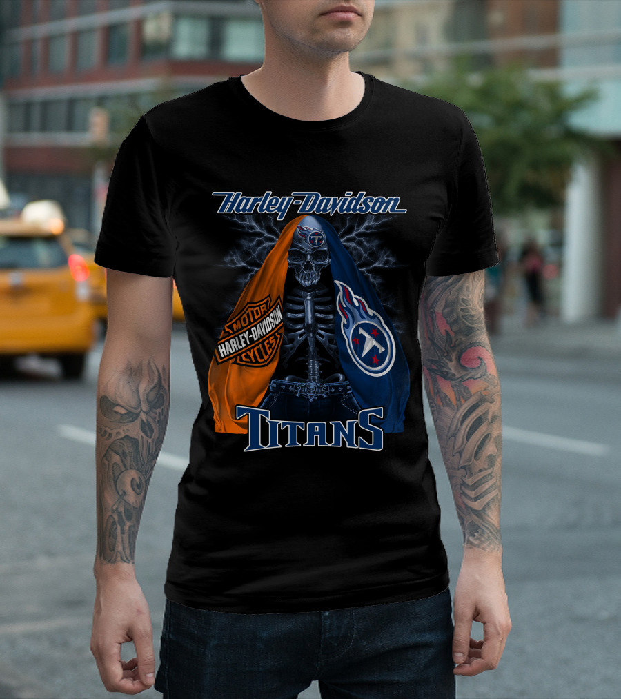 Harley Davidson Tennessee Titans Skeleton Moto Collaboration T-Shirt