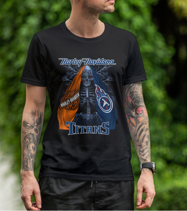 Harley Davidson Tennessee Titans Skeleton Moto Collaboration T-Shirt