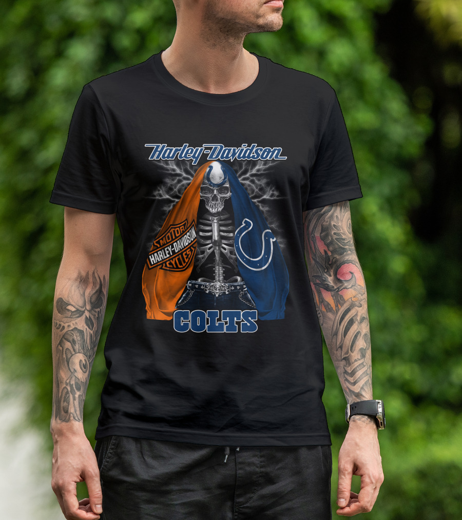 Harley Davidson Motorcycles Skull Indianapolis Colts T-Shirt