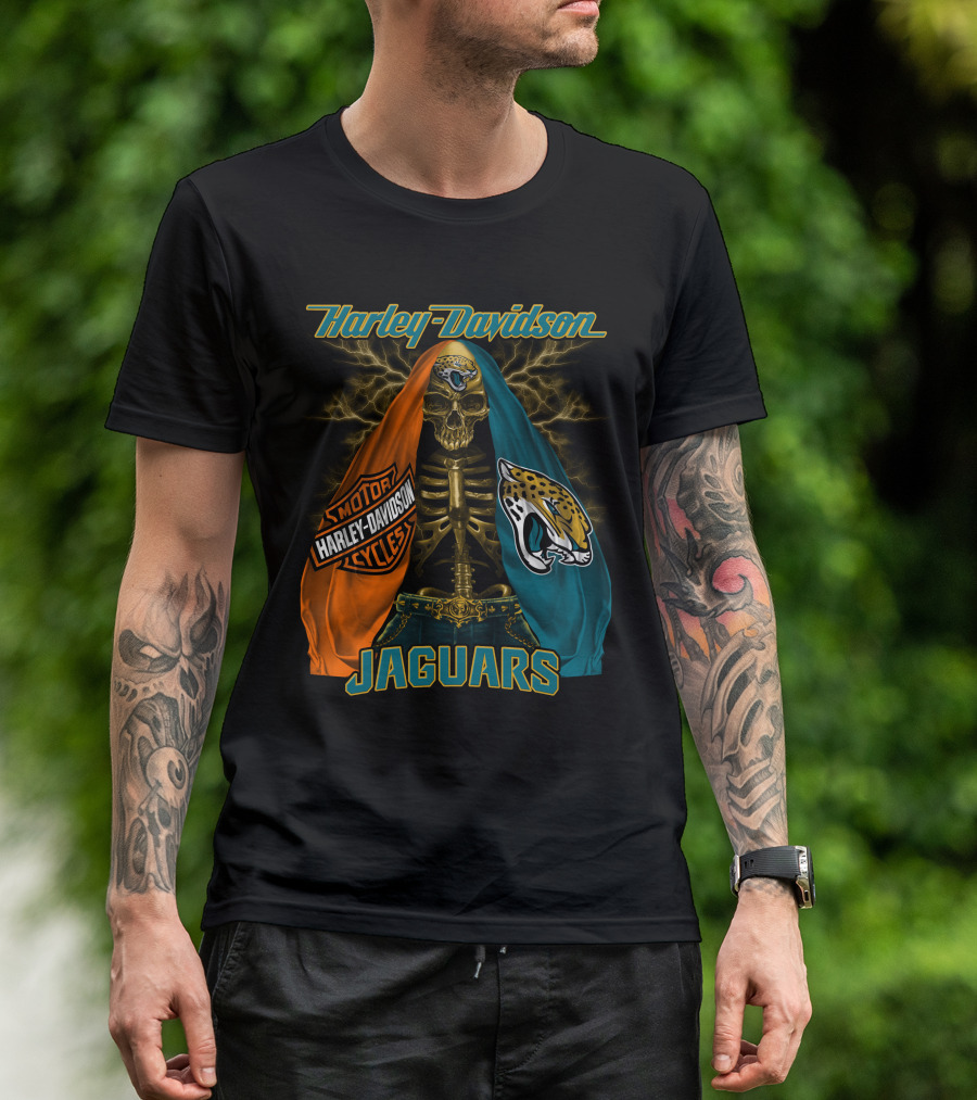Harley Davidson Motorcycles Skull Jacksonville Jaguars T-Shirt