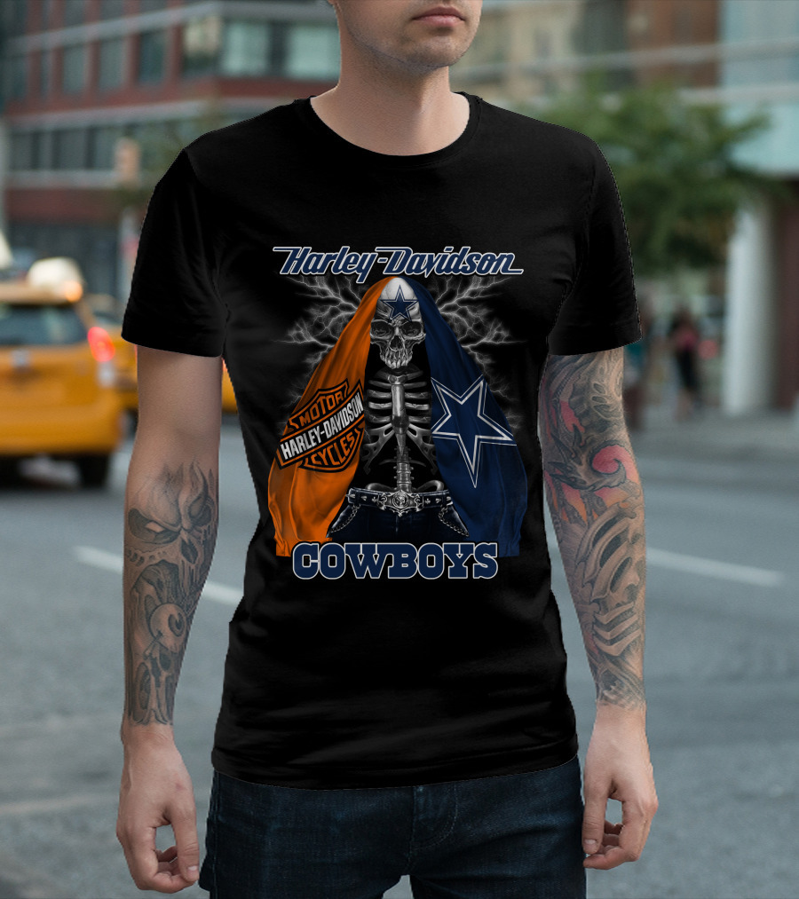 Harley Davidson Motorcycles Skeleton Dallas Cowboys T-Shirt