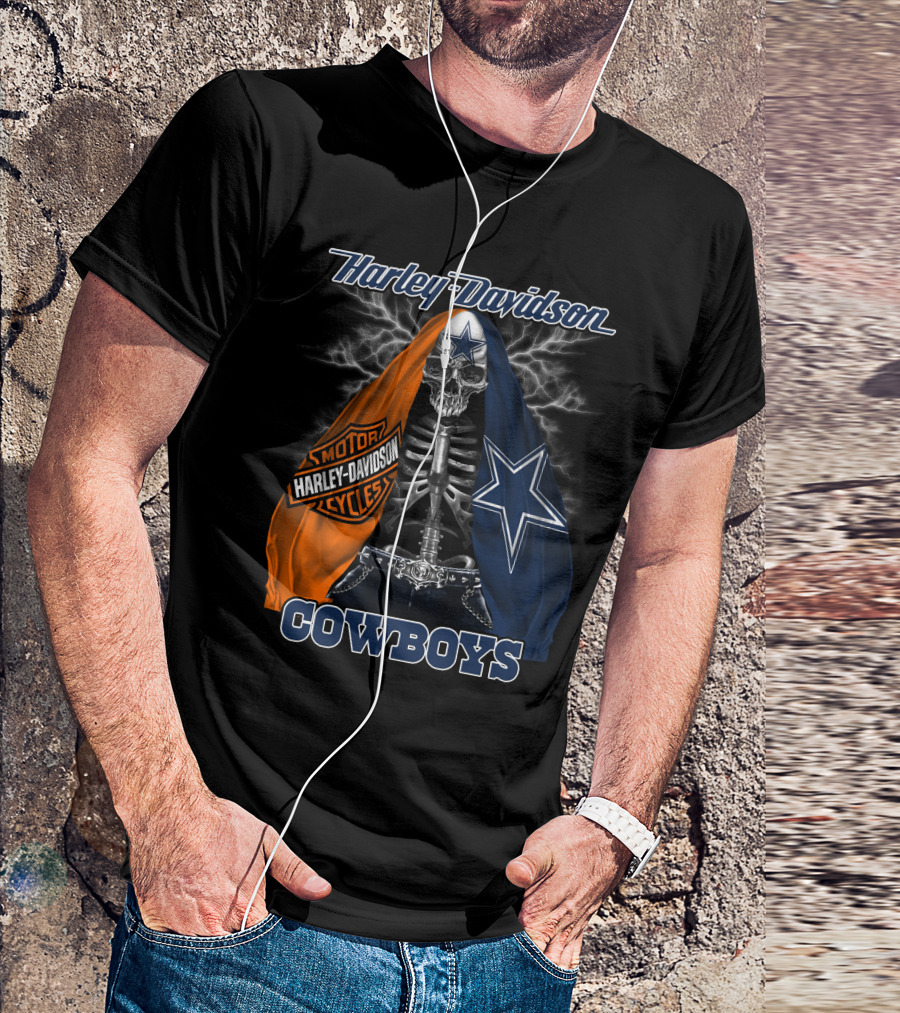 Harley Davidson Motorcycles Skeleton Dallas Cowboys T-Shirt