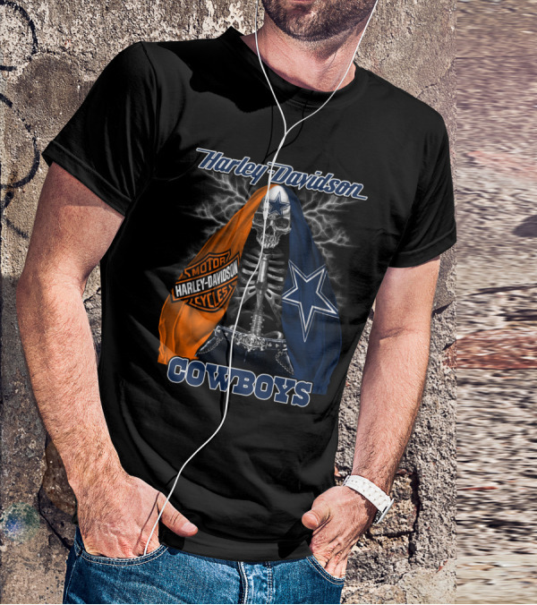 Harley Davidson Motorcycles Skeleton Dallas Cowboys T-Shirt