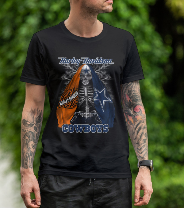 Harley Davidson Motorcycles Skeleton Dallas Cowboys T-Shirt