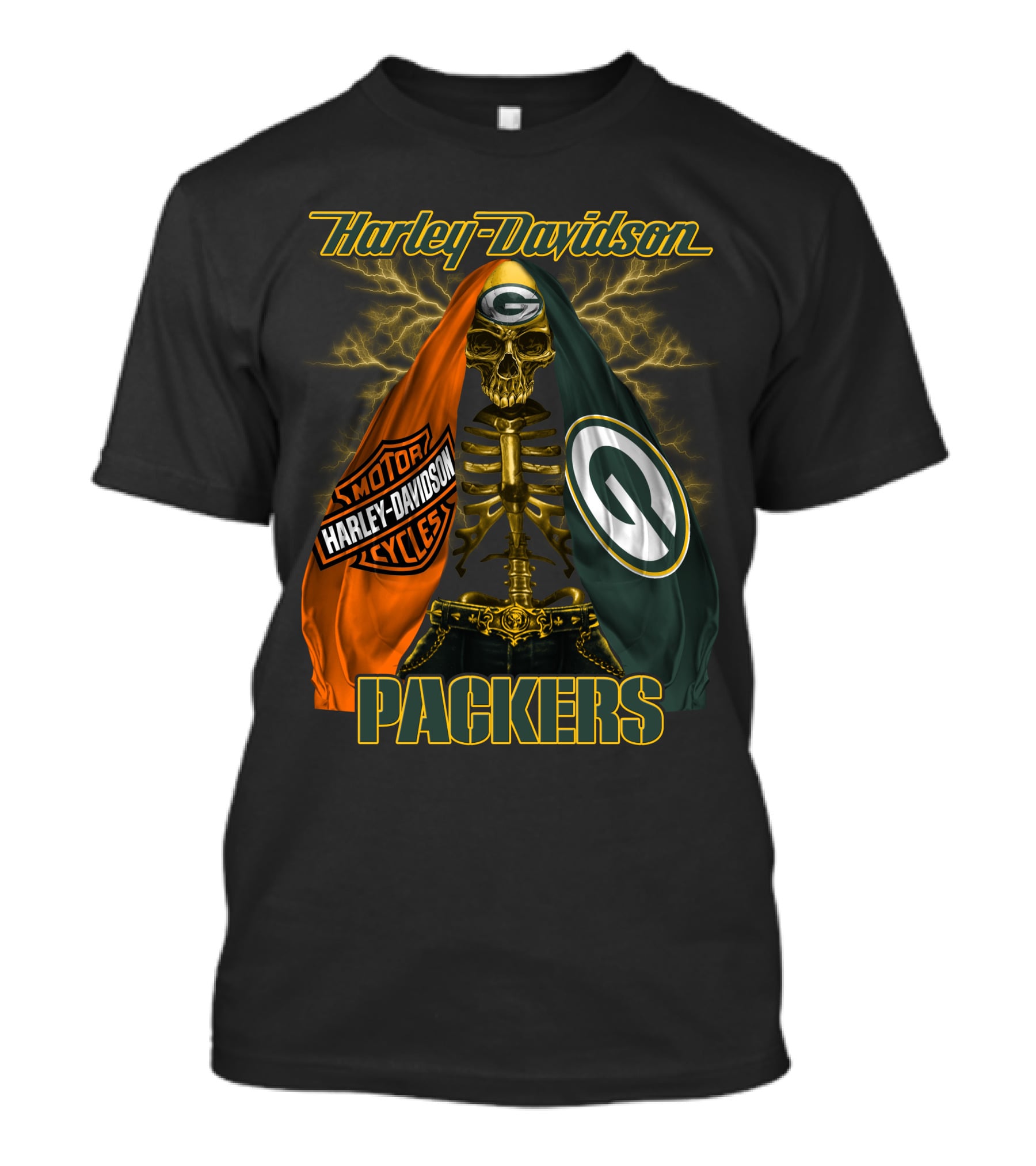 Harley Davidson Green Bay Packers Skeleton T-Shirt