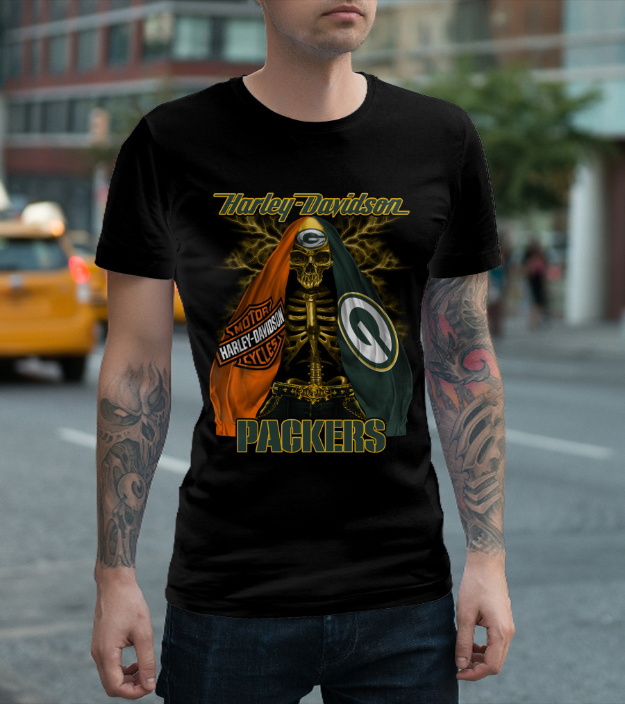 Harley Davidson Green Bay Packers Skeleton T-Shirt
