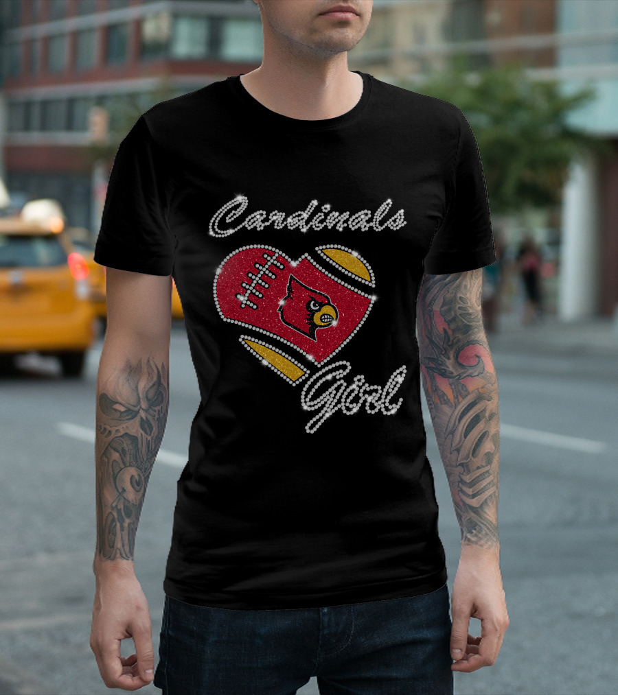 Cardinals Girl Louisville Football Heart Sparkle T-Shirt