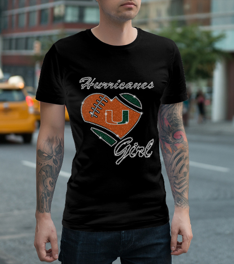 Hurricanes Girl Miami Hurricanes Heart Football U T-Shirt