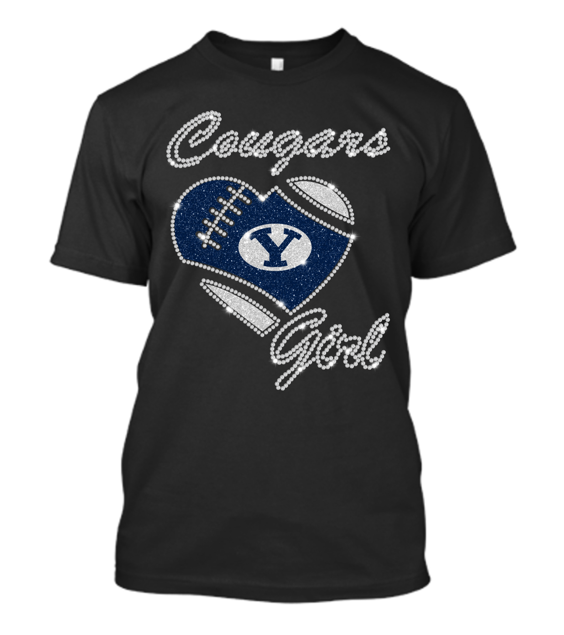 Byu Cougars Girl Football Heart Crystal T-Shirt