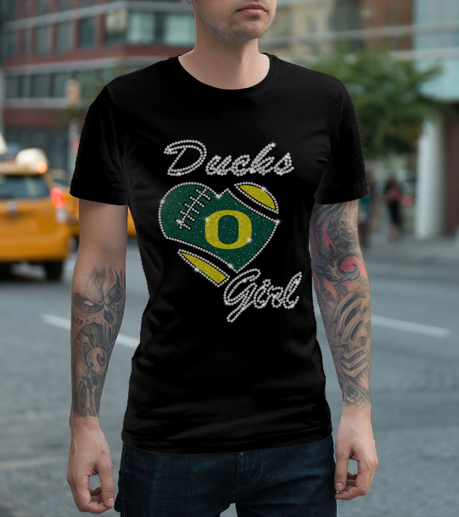 Oregon Ducks Girl Heart Football Sparkle T-Shirt