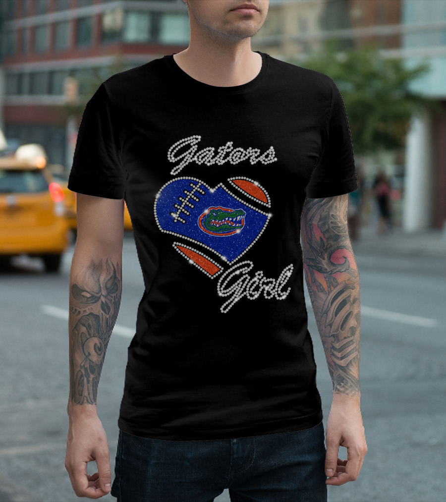 Gators Girl Florida Gators Heart Football Sparkle T-Shirt