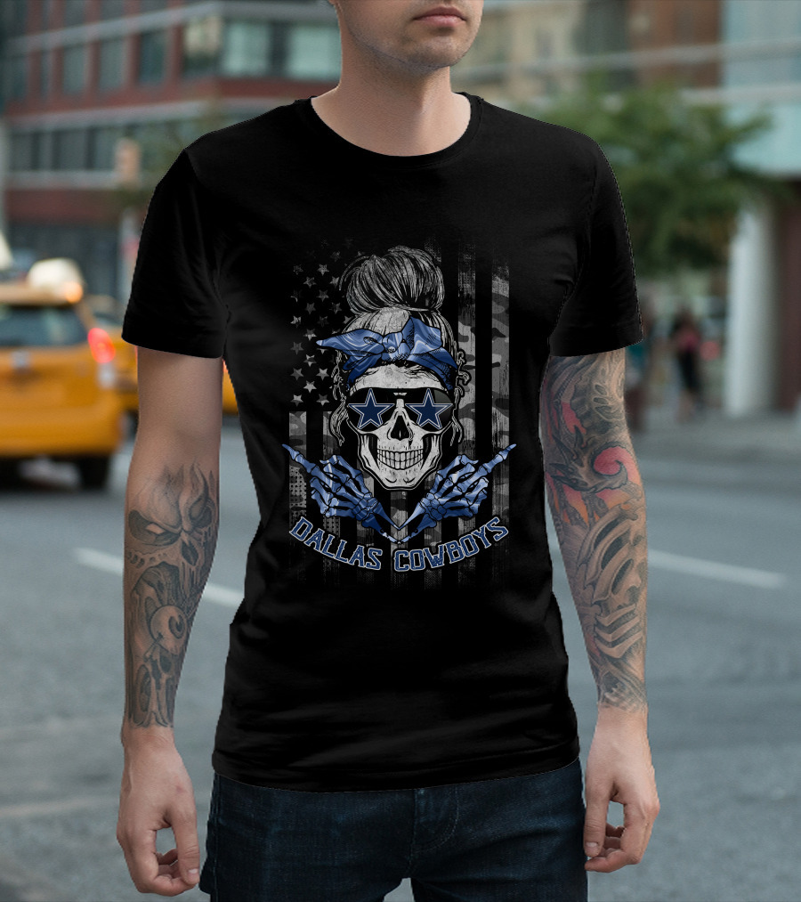Dallas Cowboys Skull Girl Stars And Stripes Bandana T-Shirt