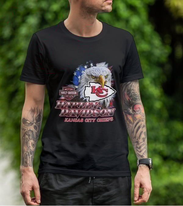 Harley Davidson Kansas City Chiefs Eagle Motorcycle Cycles T-Shirt