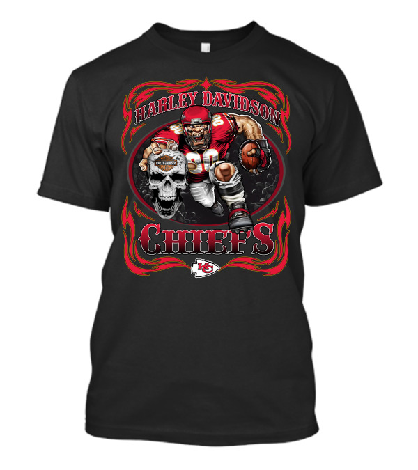 Harley Davidson Chiefs Kansas City Football Skull T-Shirt