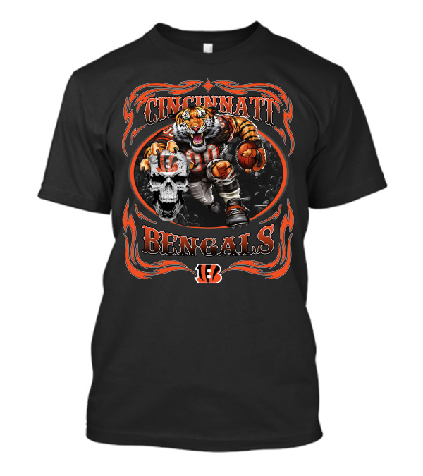 Cincinnati Bengals Tiger With Football And Skull T-Shirt