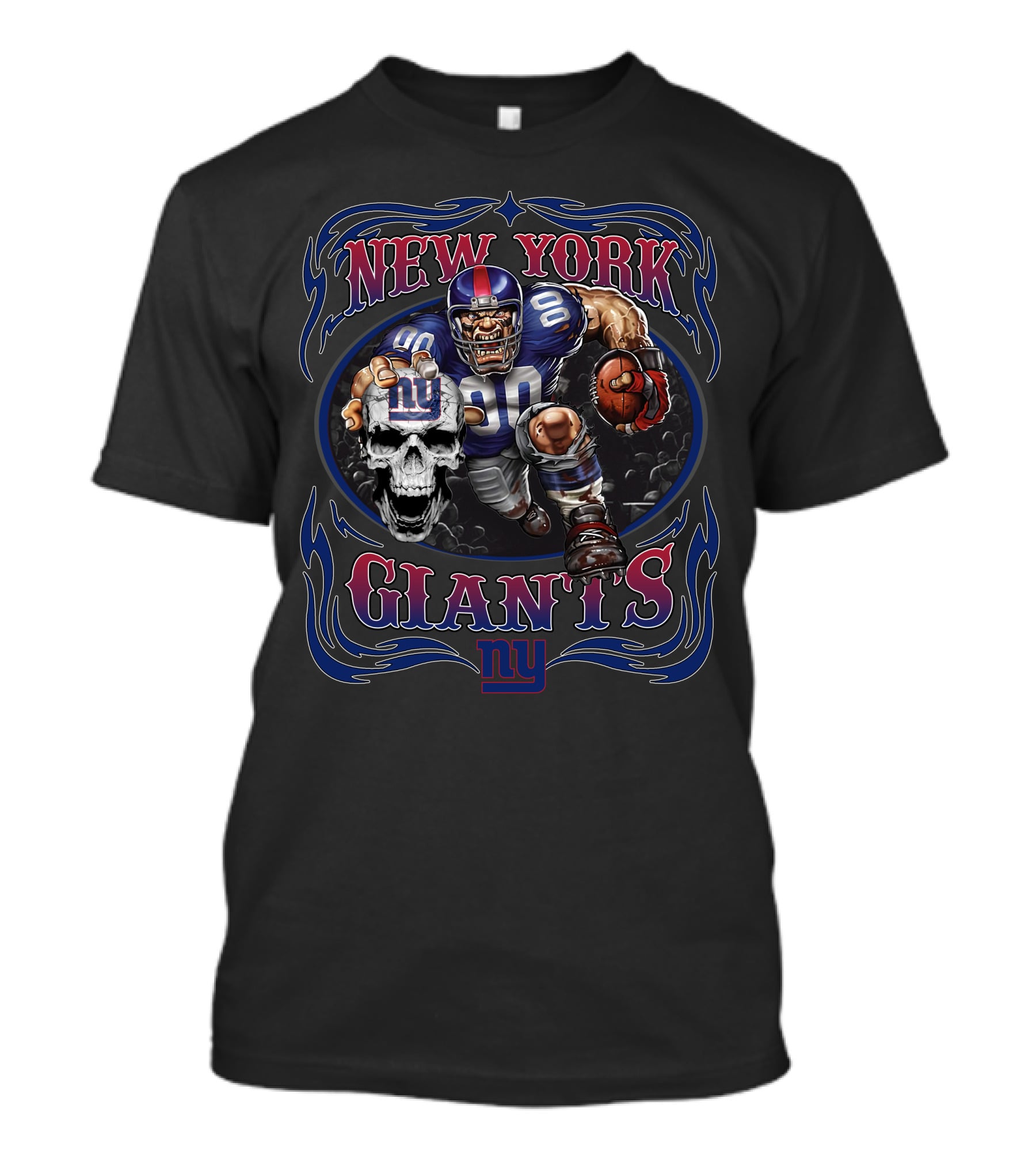 New York Giants Skull And Football Player T-Shirt