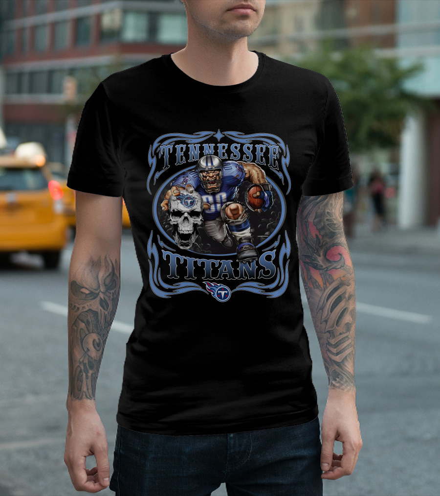 Tennessee Titans Football Warrior With Skull And Team T-Shirt