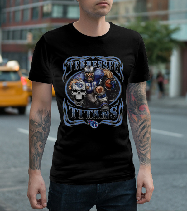 Tennessee Titans Football Warrior With Skull And Team T-Shirt