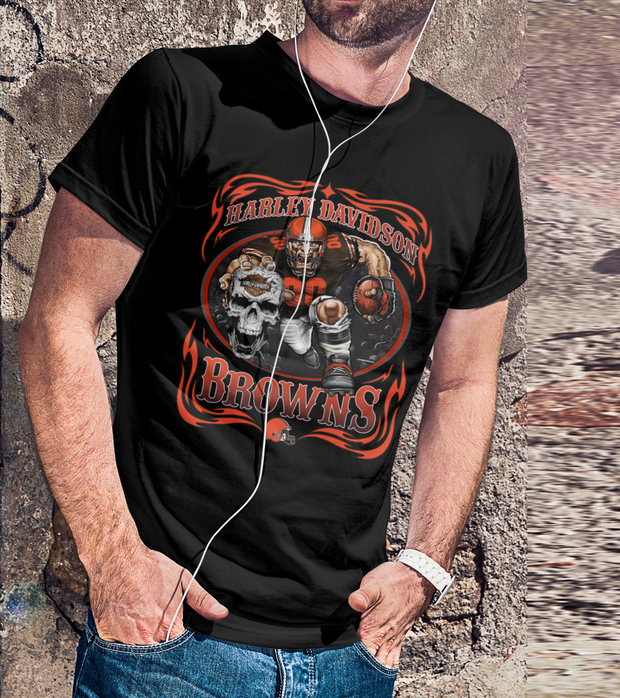 Harley Davidson Cleveland Browns Player Skull T-Shirt