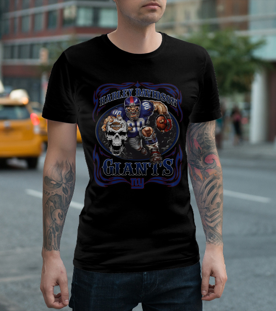 Harley Davidson New York Giants Football Player T-Shirt