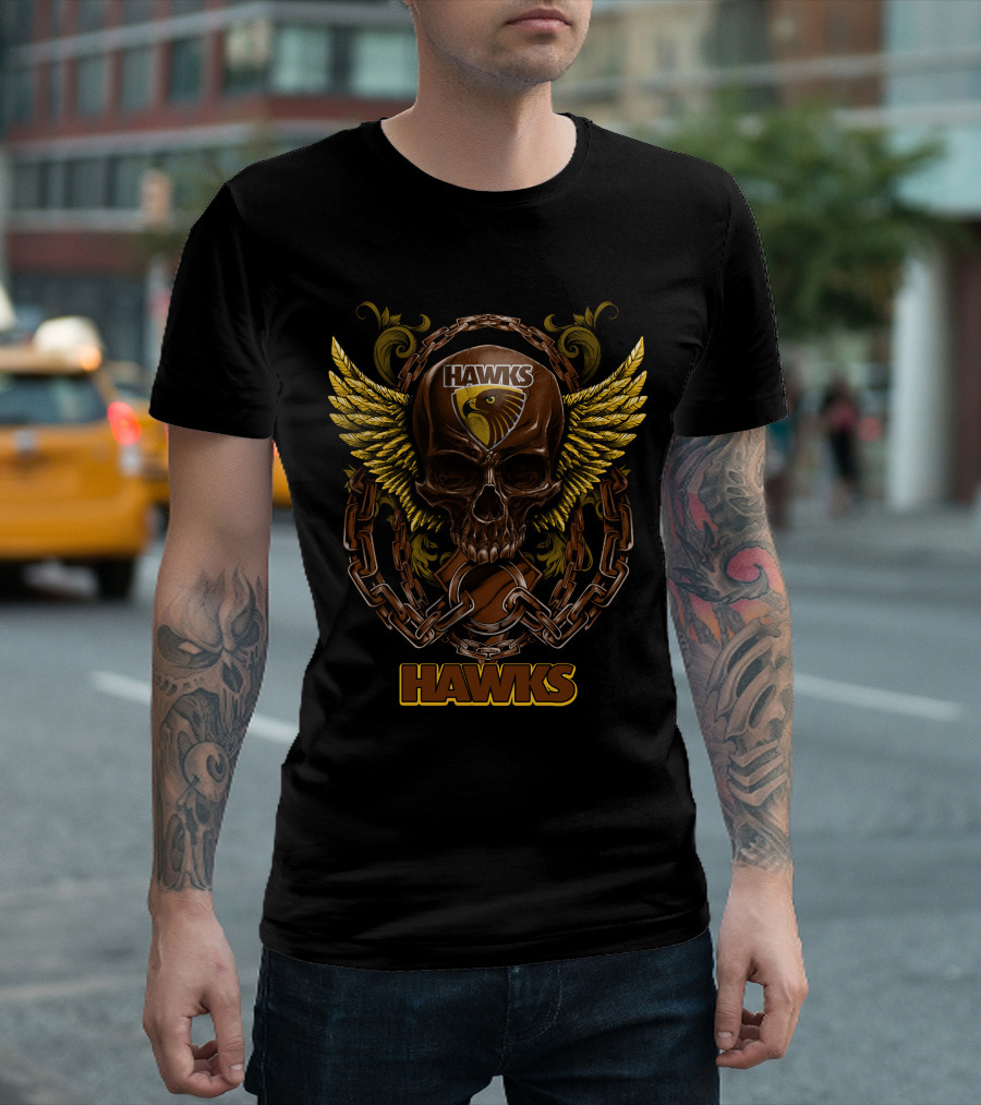 Hawthorn Hawks Skull with Wings and Chains T-Shirt