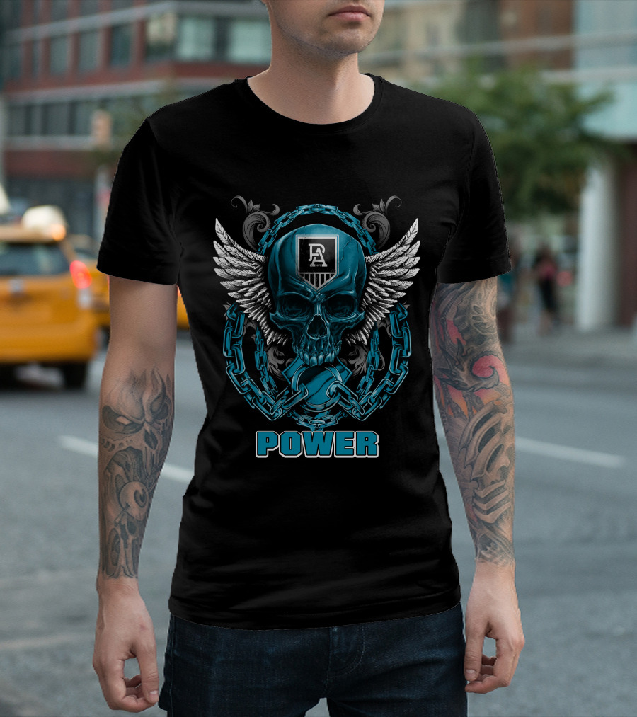 Port Adelaide Power Skull with Chains and Wings T-Shirt