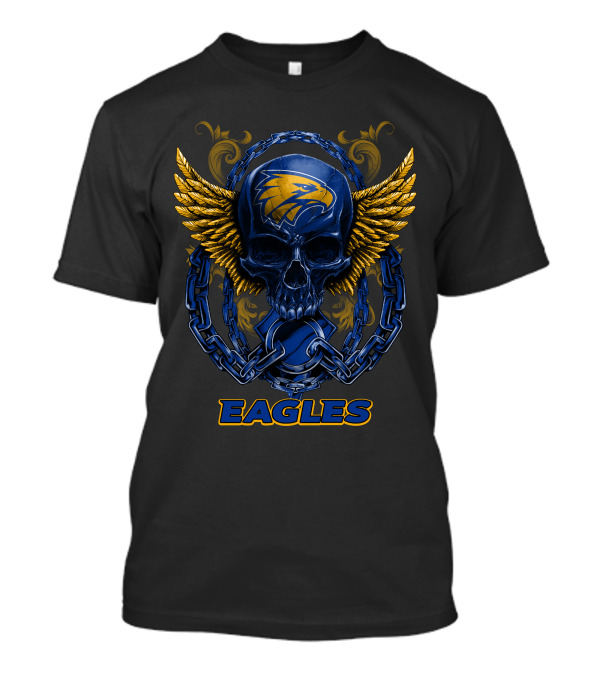 West Coast Eagles Skull With Chains And Wings T-Shirt