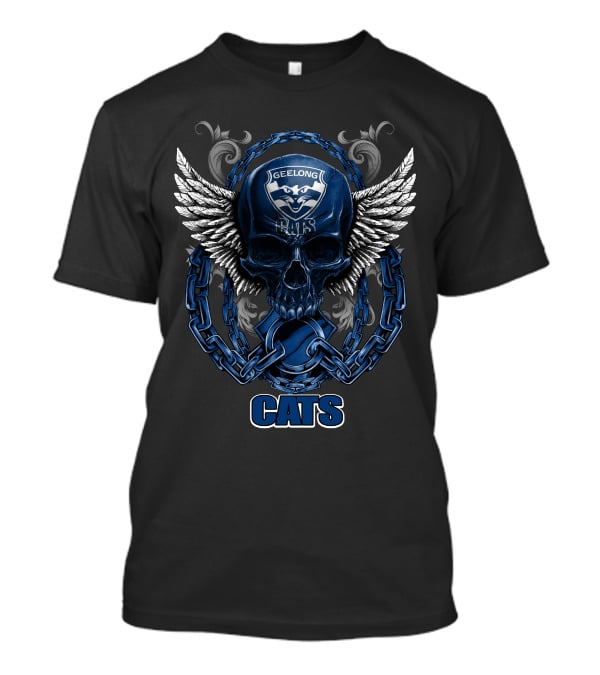 Geelong Cats Skull With Chains And Wings T-Shirt