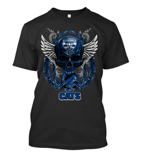 Geelong Cats Skull With Chains And Wings T-Shirt