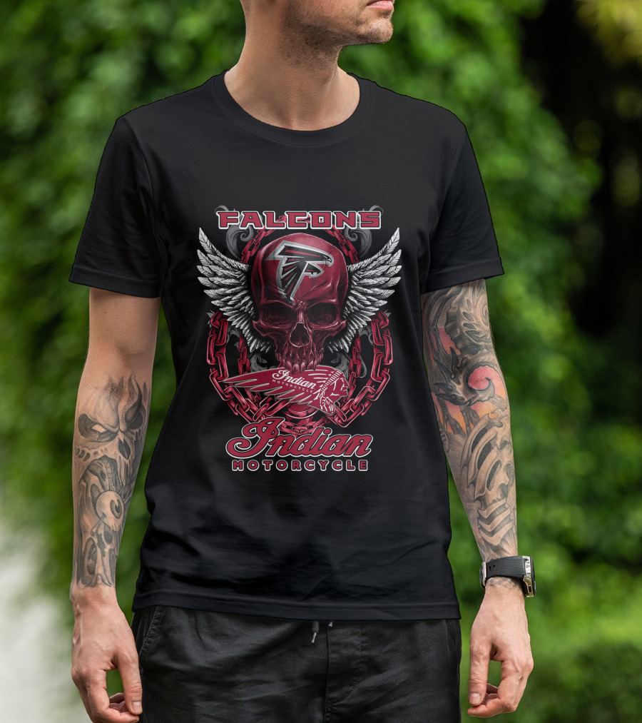 Atlanta Falcons Indian Motorcycle Skull Wings Chains T-Shirt