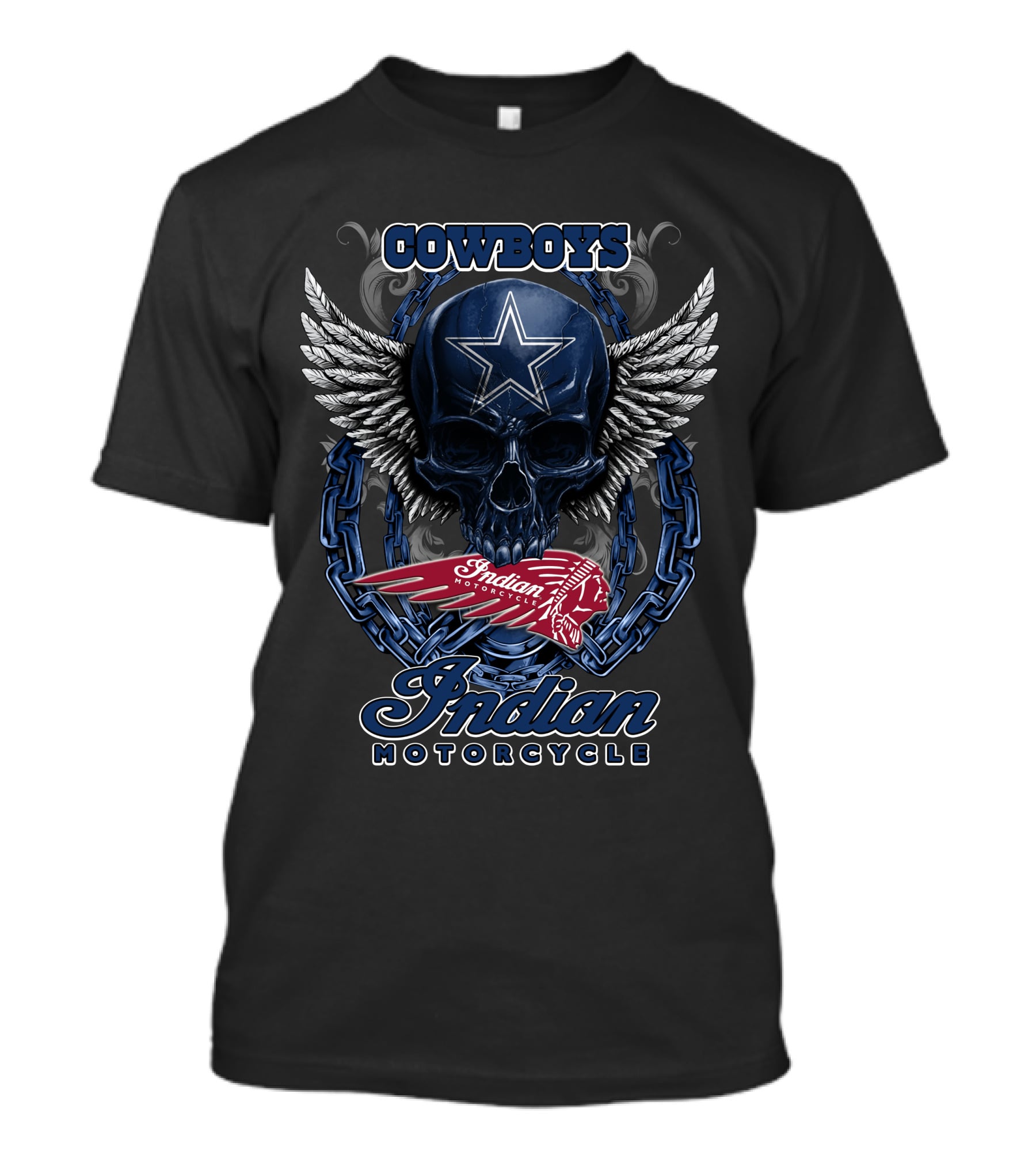 Cowboys Skull Wings Chain Star Indian Motorcycle T-Shirt