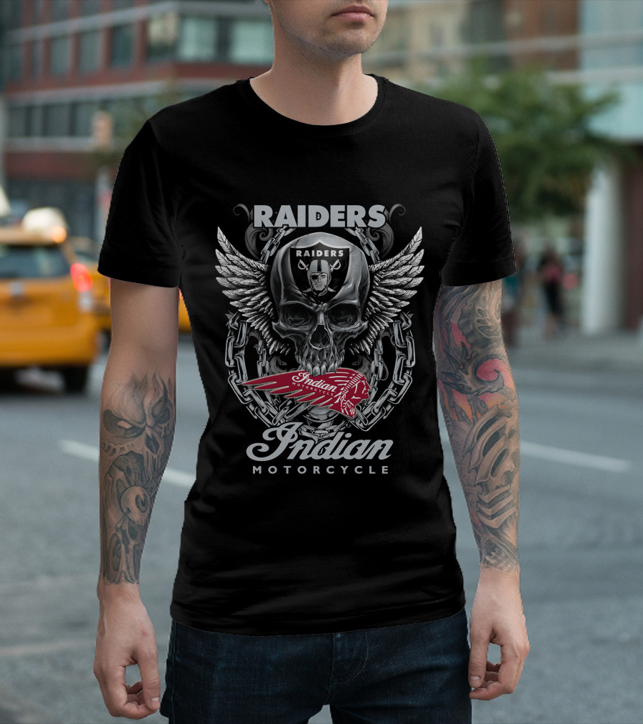 Raiders Indian Motorcycle Skull Wings Chain T-Shirt
