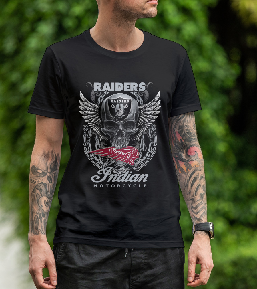 Raiders Indian Motorcycle Skull Wings Chain T-Shirt