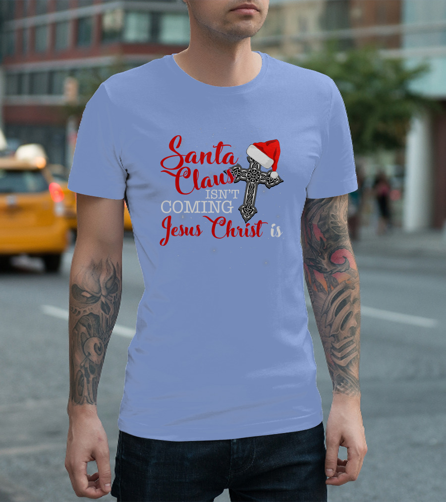 Santa Claus Jesus Christ Cross Christmas Hat T-Shirt
