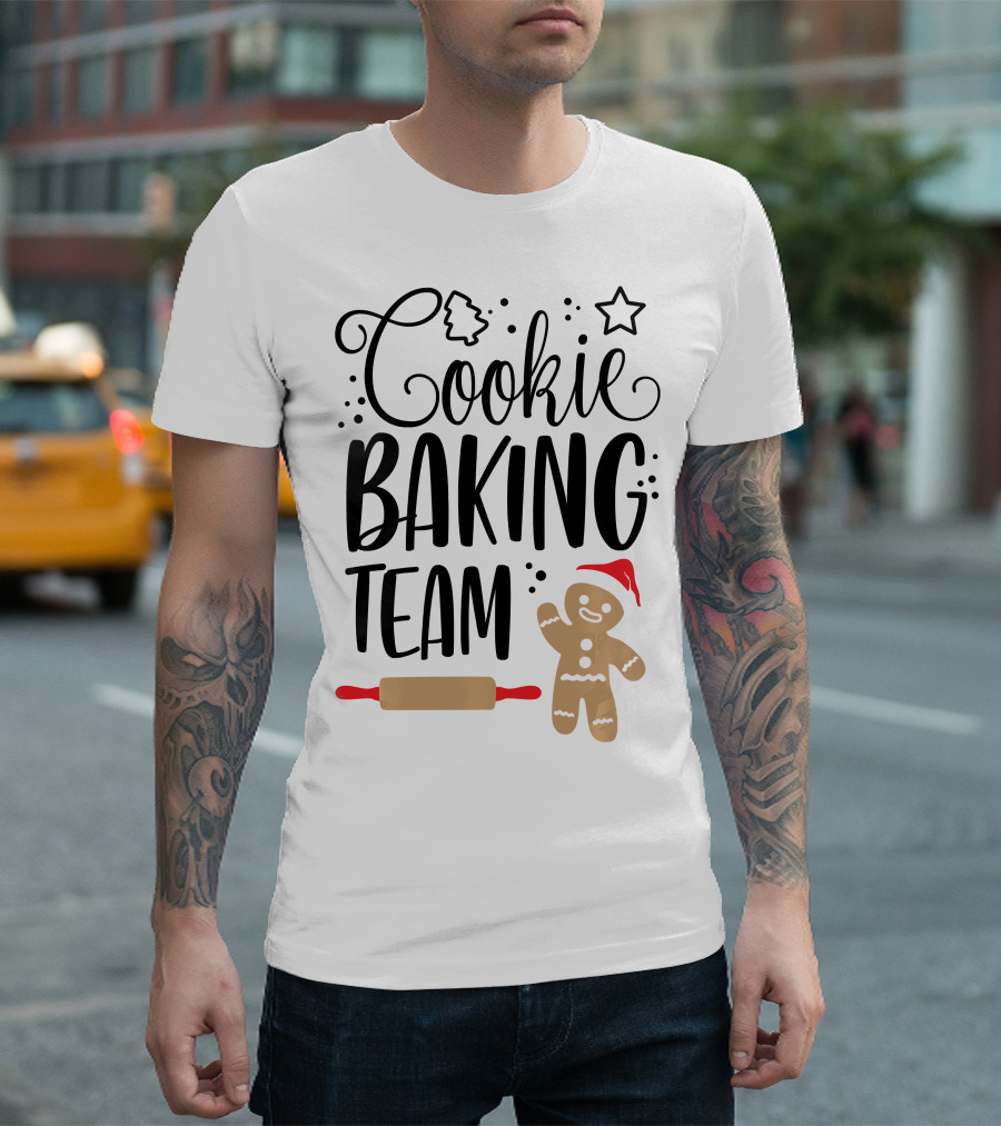Cookie Baking Team Christmas Xmas Crew Gingerbread Santa Rolling Pin Tree Star T-Shirt